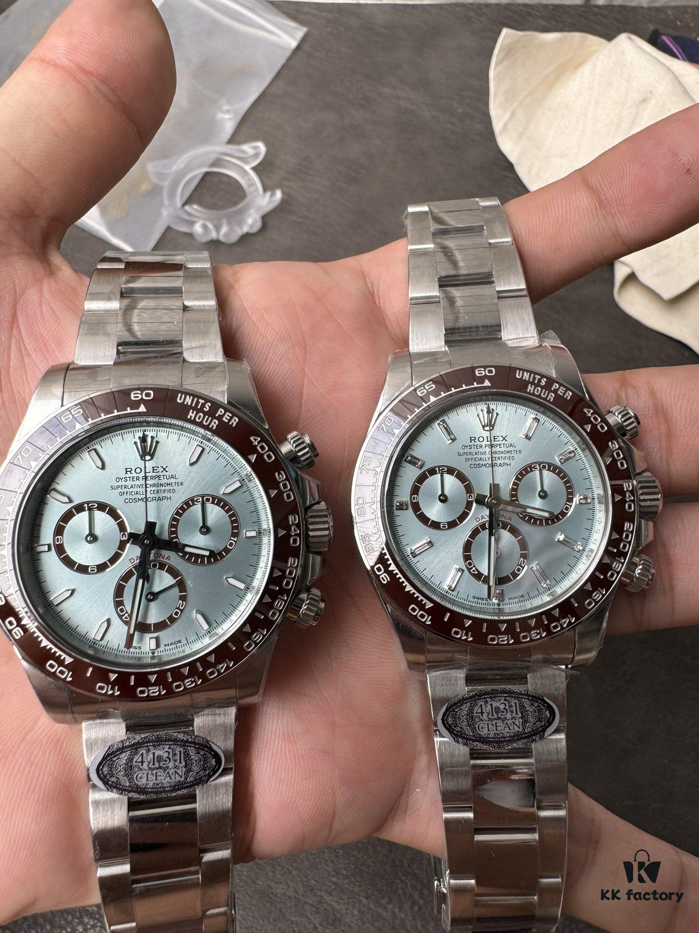 C Factory New Arrival 4131 Ice Blue Dial with Engraving, Diamond Marking, Transparent Case Back