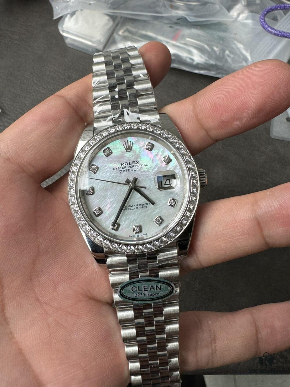 6931a649ccd8ab3d7af9aaa1 Clean 41 Mother-of-Pearl Dial with Modified Moissanite Bezel