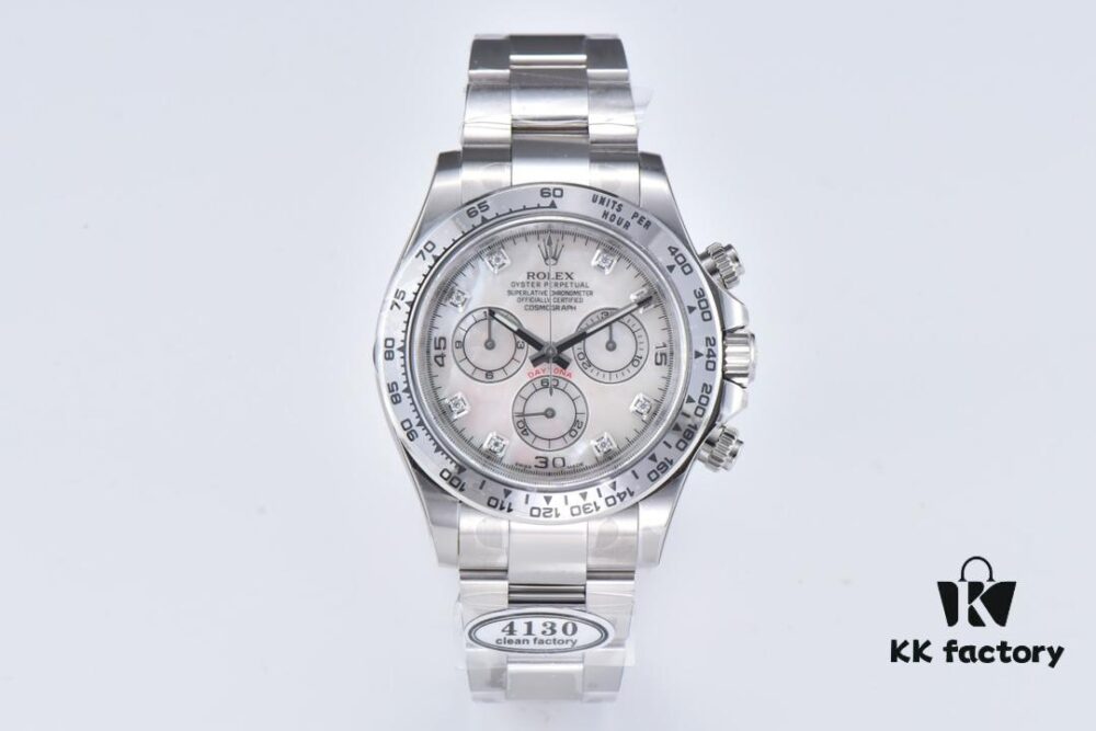 6931a6ecccd8ab3d7af9b59d Clean Factory Platinum Daytona 116509 with Natural Cloud Mosaic Mother-of-Pearl Dial, Standard Moissanite Bezel – Zirconia Refused