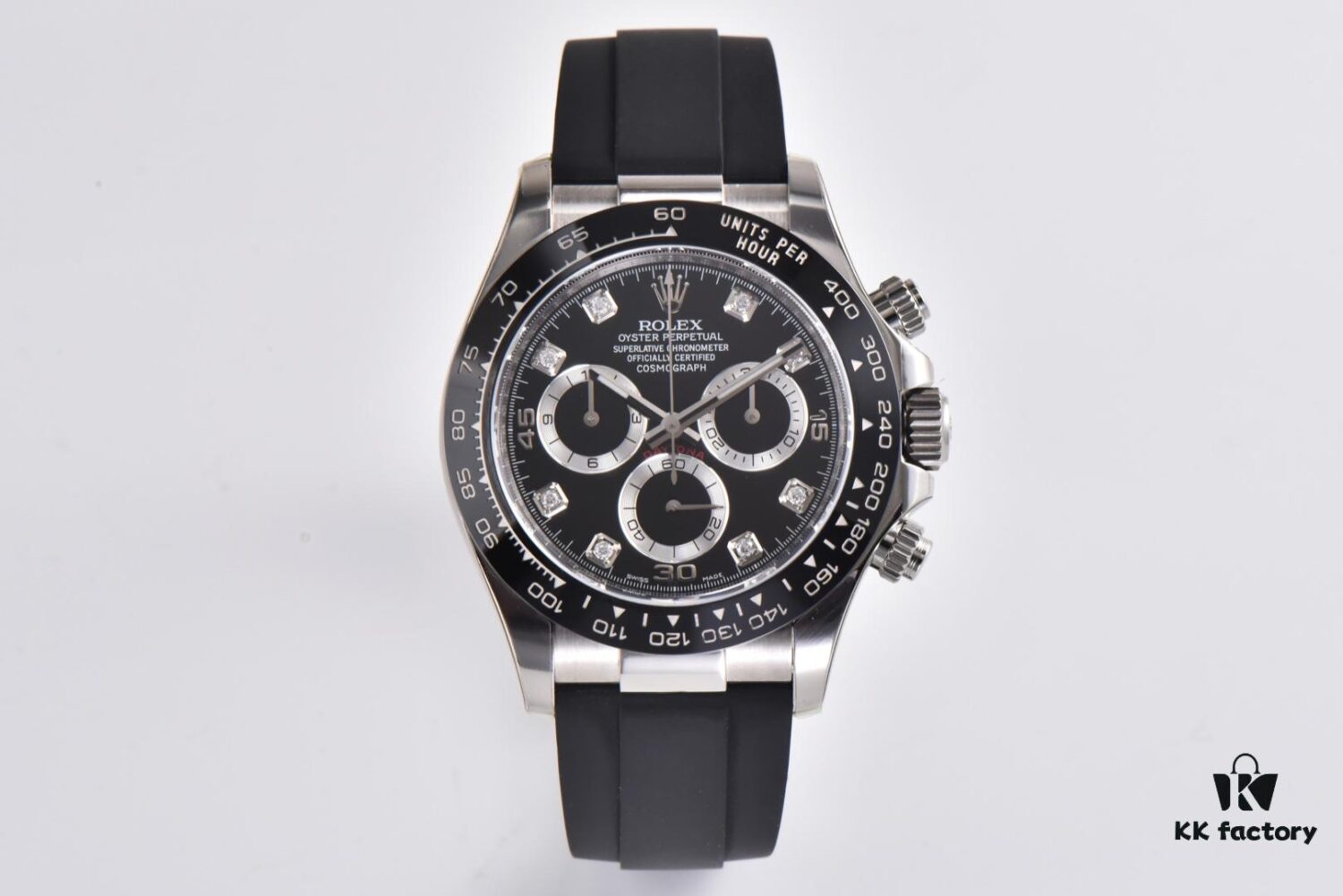 6931a6f0ccd8ab3d7af9b5e5 CLEAN Factory C-Factory Rolex 116519 Cement Gray Daytona Oysterflex with Enamel Black Dial and Diamond Markers