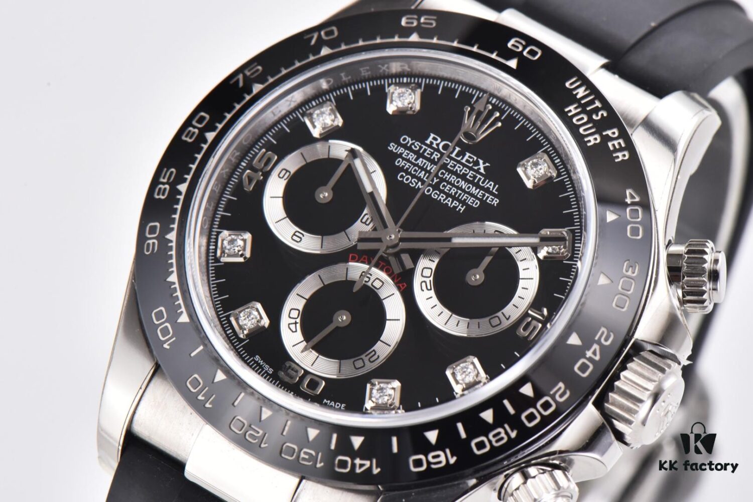 6931a6f0ccd8ab3d7af9b5e6 CLEAN Factory C-Factory Rolex 116519 Cement Gray Daytona Oysterflex with Enamel Black Dial and Diamond Markers
