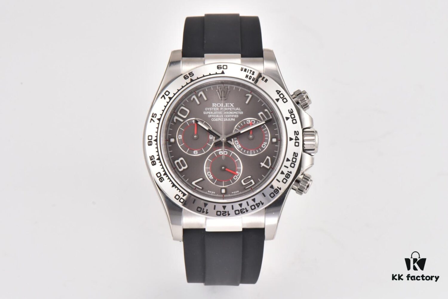 6931a6f2ccd8ab3d7af9b611 C Factory Rolex Daytona 116519 White Gold Grey Meteorite Dial Rubber Strap