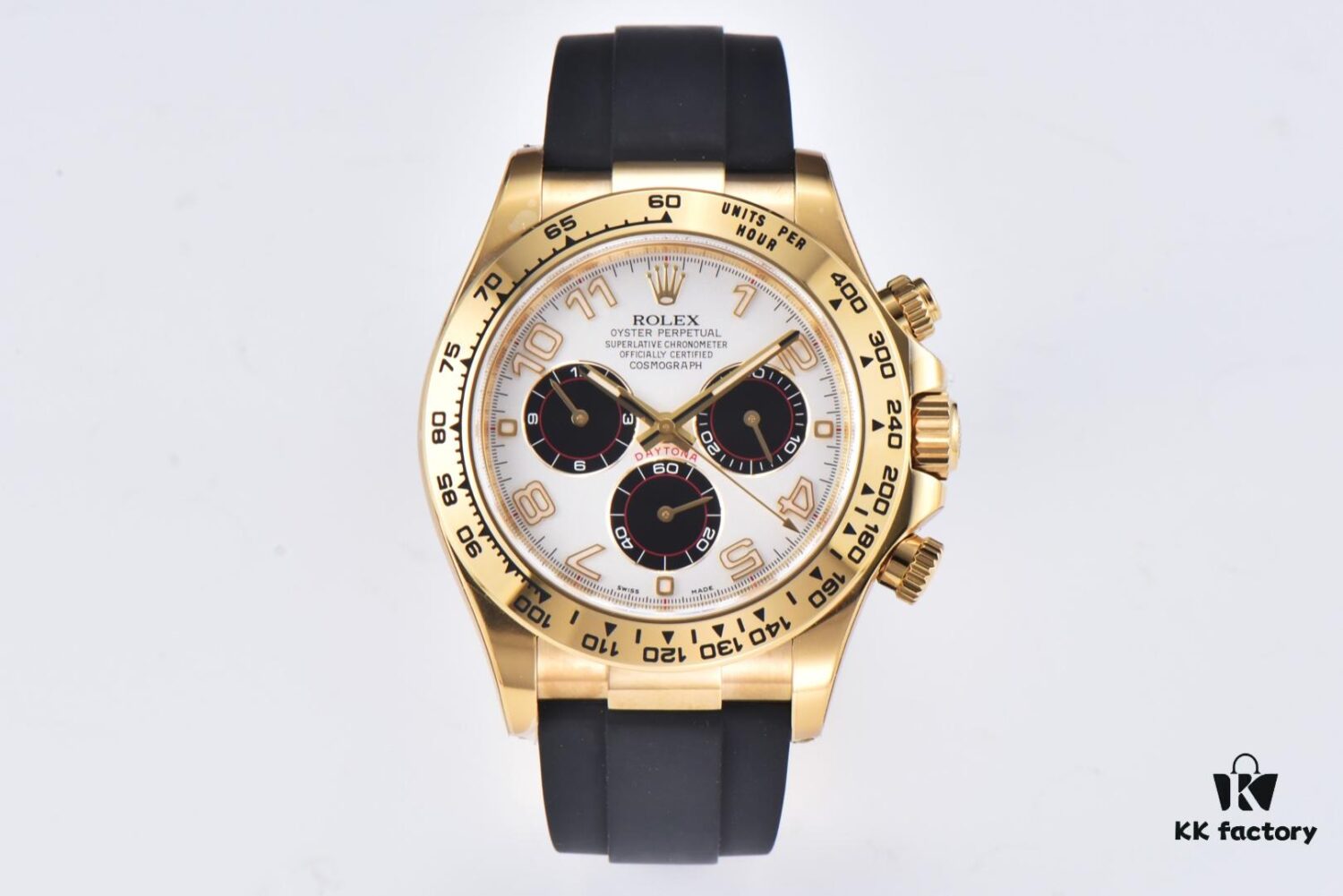 6931a6f5ccd8ab3d7af9b63e CLEAN Factory C-Factor Rolex 116518 Yellow Gold Panda Dial Daytona with Rubber Strap