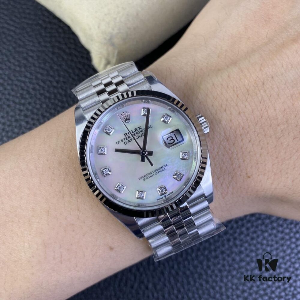 6931a715ccd8ab3d7af9b865 C Factory Rolex 126234 36mm Oyster Perpetual Datejust Diamond Bezel - Blue, Black, Green, White Roman Dial