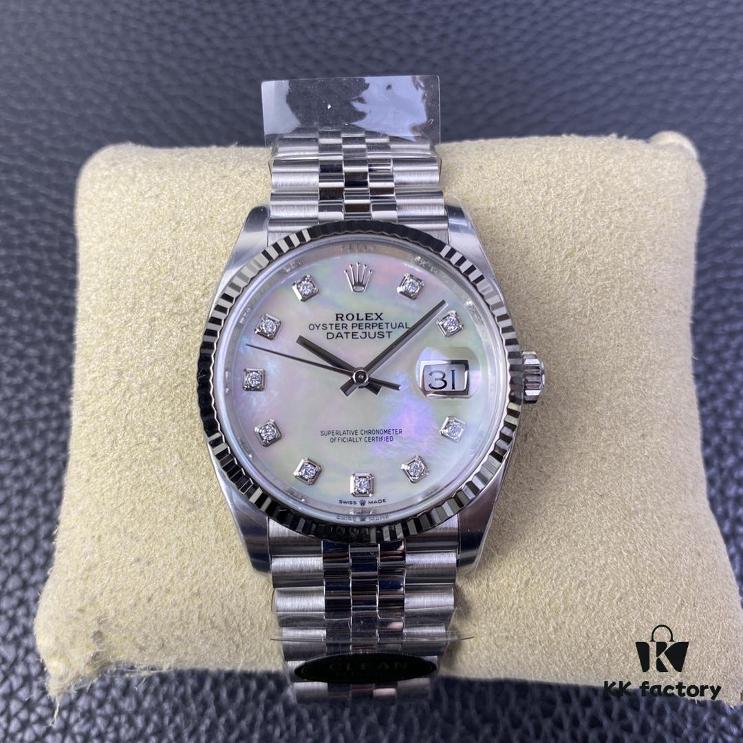 6931a715ccd8ab3d7af9b866 C-Factory Rolex 126234 36mm Datejust Diamond Bezel - Blue, Black, Green, White Roman Dial