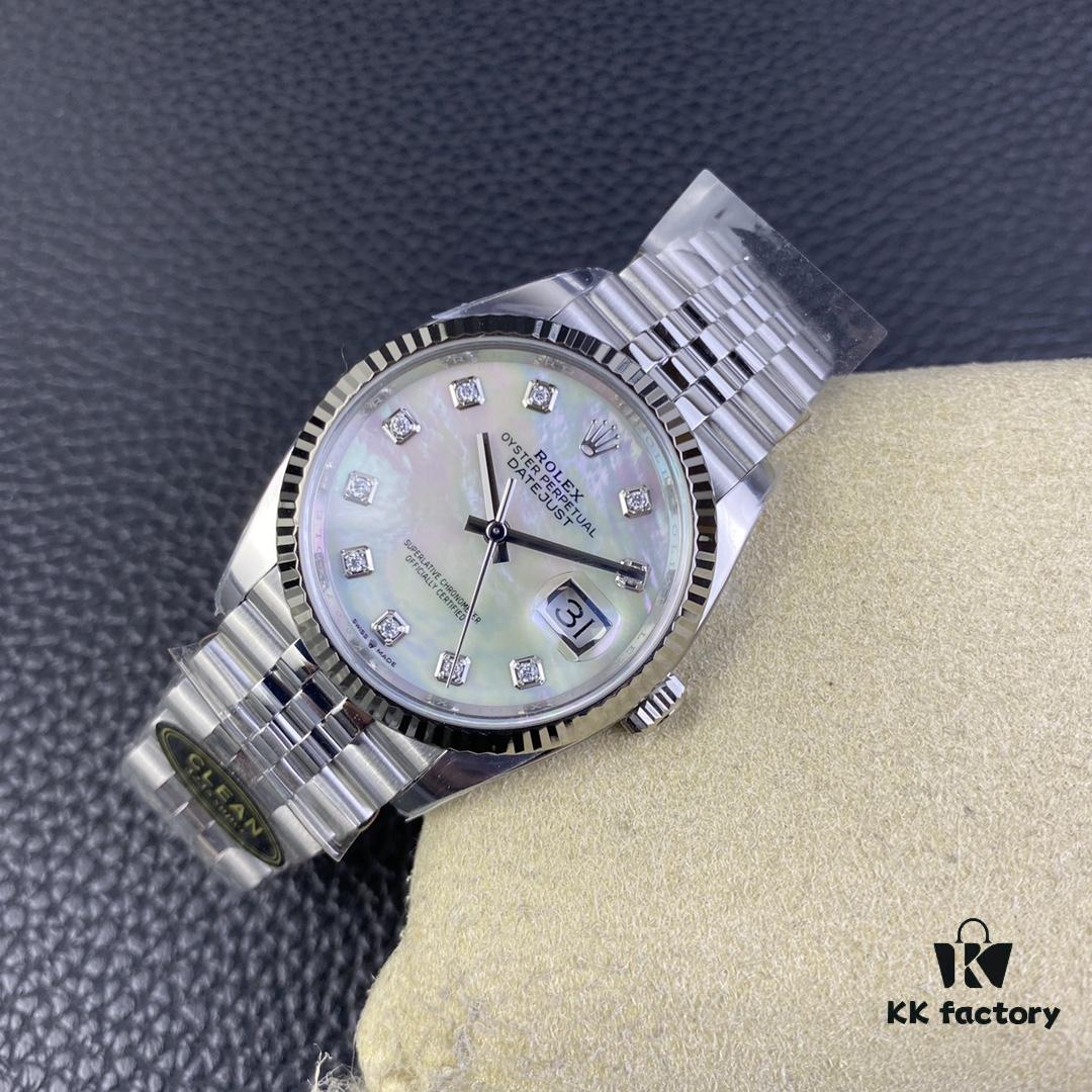 6931a715ccd8ab3d7af9b869 C-Factory Rolex 126234 36mm Datejust Diamond Bezel - Blue, Black, Green, White Roman Dial