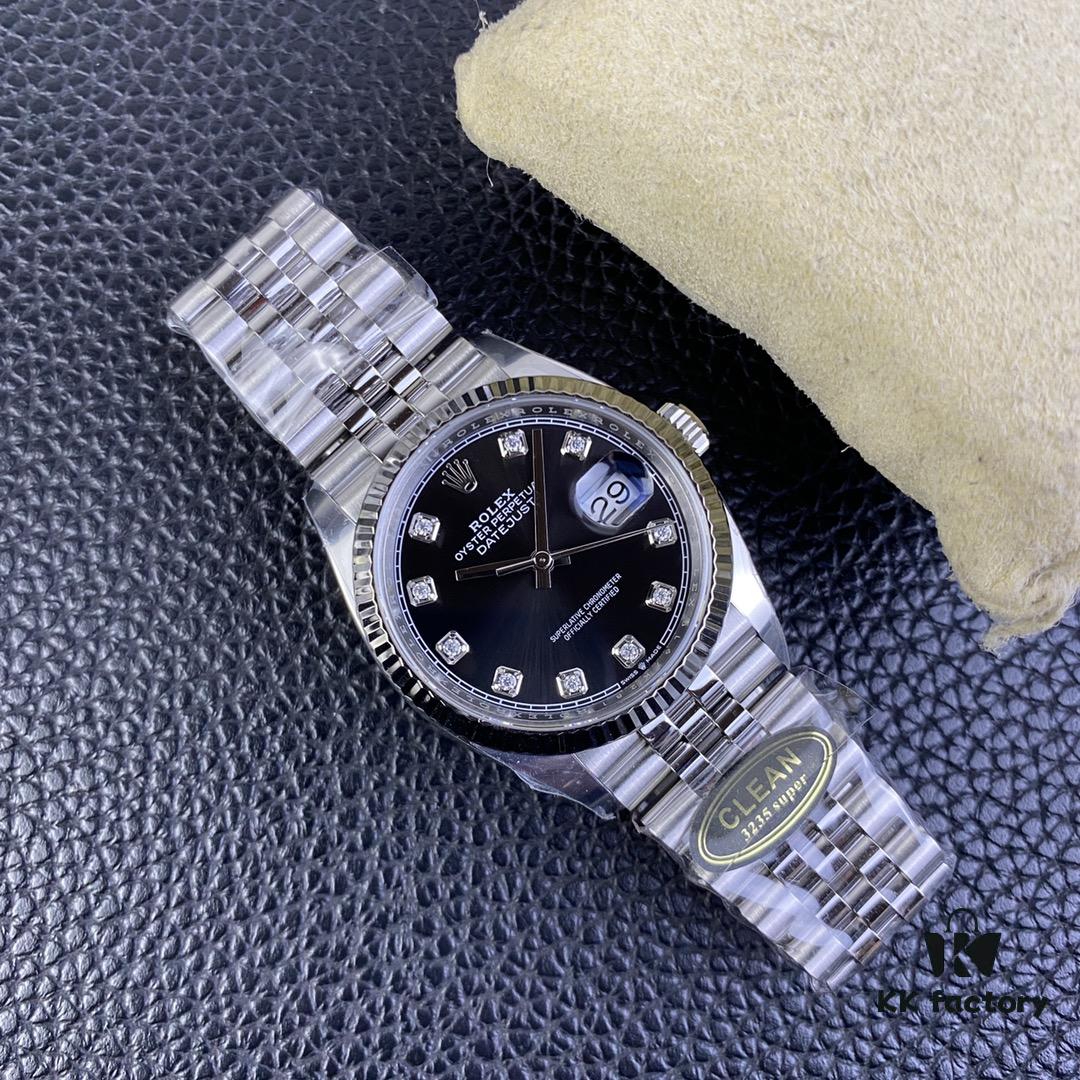 6931a716ccd8ab3d7af9b878 C-Factory Rolex 126234 36mm Datejust Diamond Bezel - Blue, Black, Green, White Roman Dial