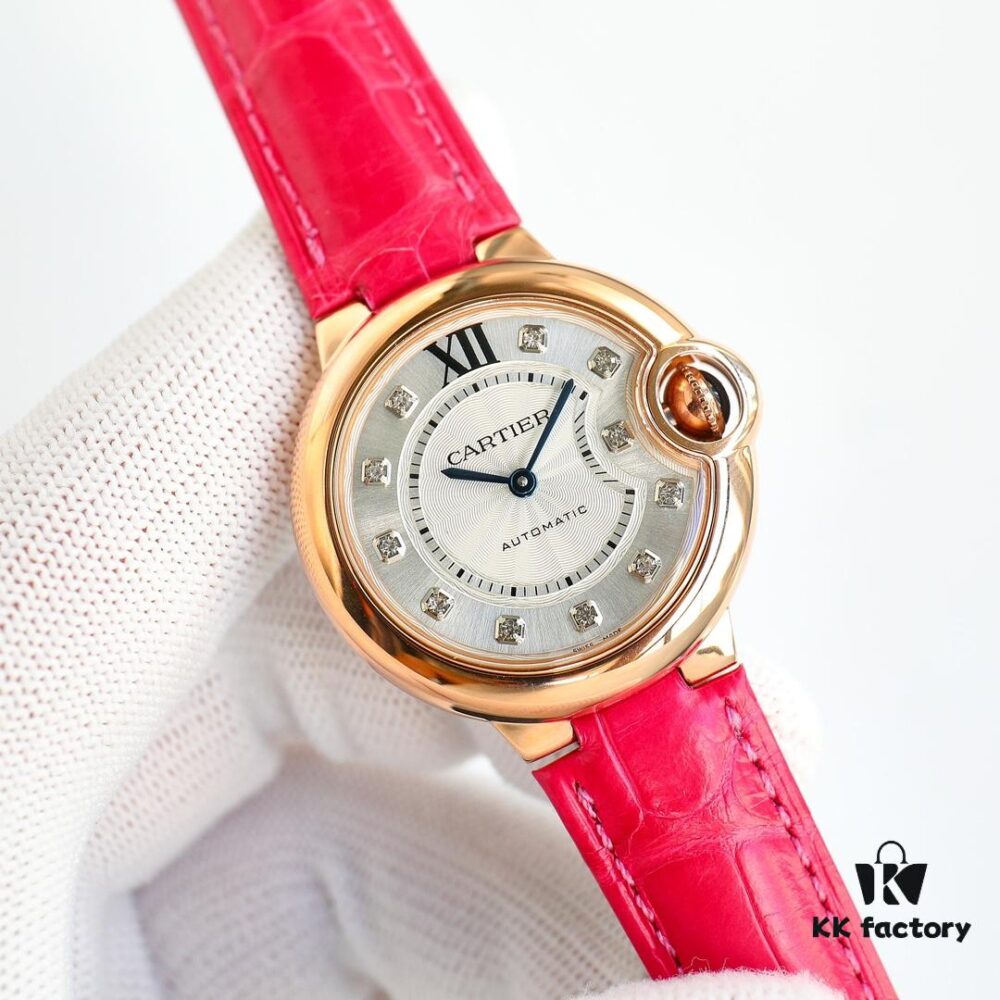 6931a7e7ccd8ab3d7af9c4ef Cartier Ballon Bleu Series RW1 Gold-Plated 18K Gold-Plated Mechanical Ladies' Watch with American Crocodile Leather Strap 33mm Exclusive First Release