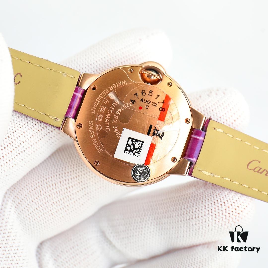 Cartier Ballon Bleu Series RW1 Gold-Plated 18K Gold-Plated Mechanical Ladies' Watch with American Crocodile Leather Strap 33mm Exclusive First Release