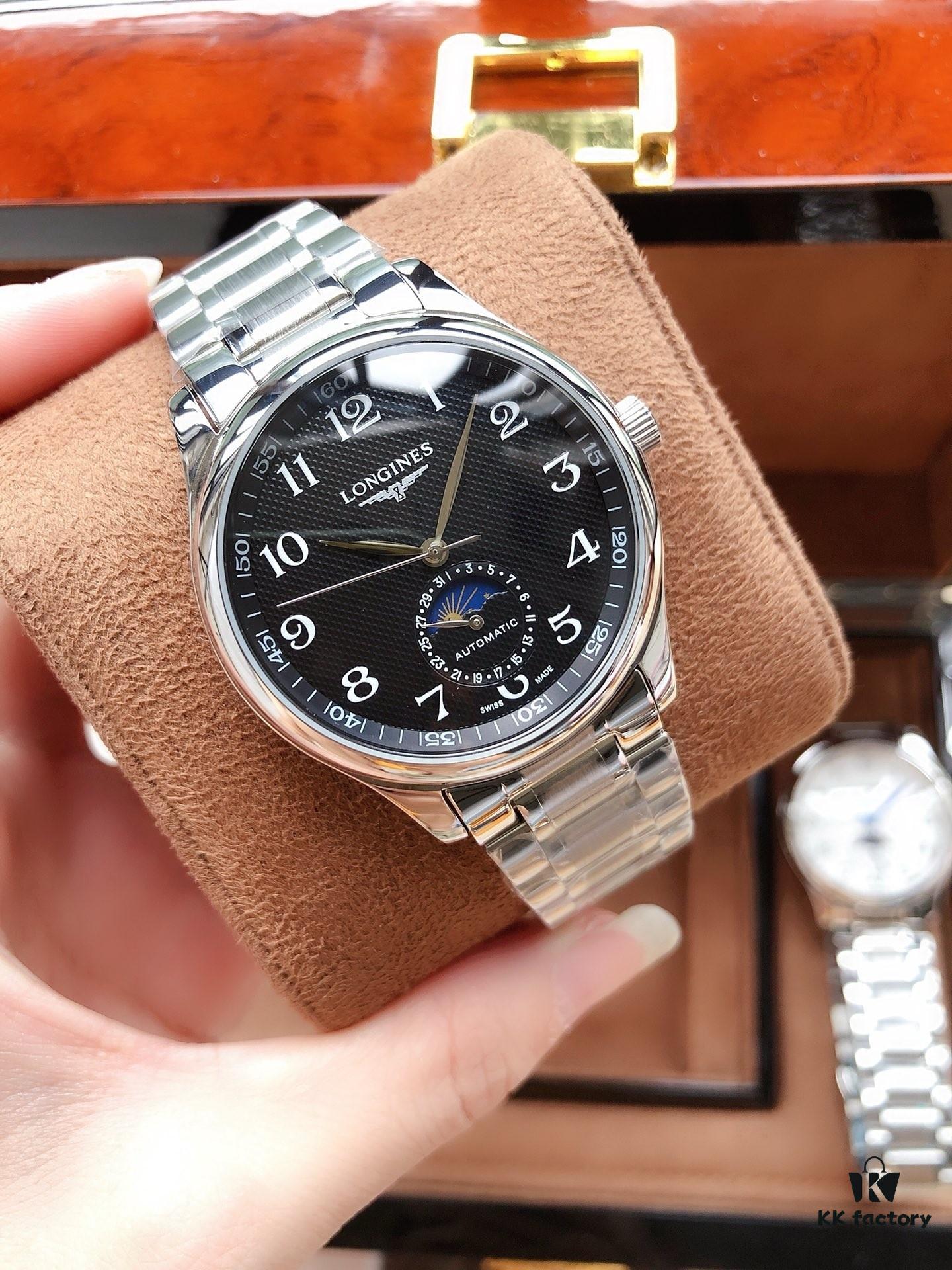6931a815ccd8ab3d7af9c7ef LONGINES - Master Collection Real Moon Phase 24-Hour Fully Automatic Mechanical Watch for Men, 40mm, 316L Stainless Steel, Double Dome Mineral Glass, Butterfly Clasp
