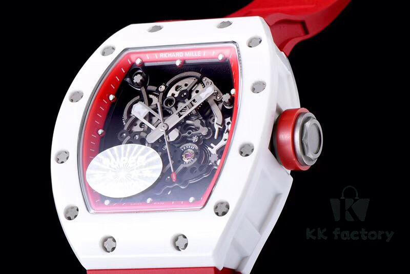 KV Taiwan Factory's Latest Masterpiece! Richard Mill RM055 White Ceramic Case with White/Red Rubber Strap New Arrival!