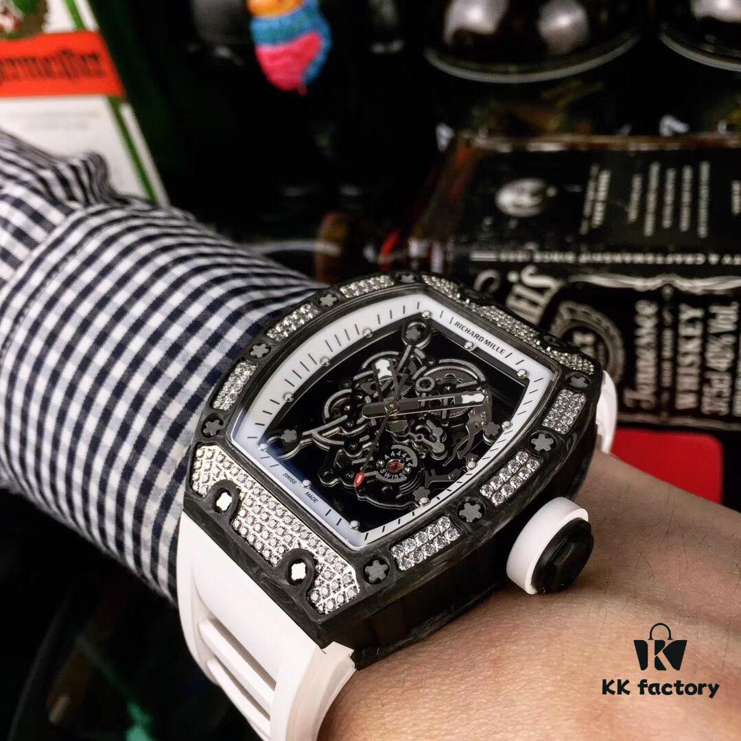 6931a831ccd8ab3d7af9c9cd Richard Mille RM055 Series New Diamond-Set Bezel with Original Carbon Fiber Texture