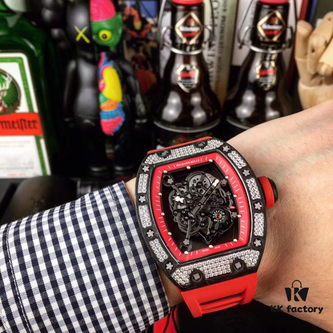 6931a831ccd8ab3d7af9c9d1 Richard Mille RM055 Series New Diamond-Set Bezel with Original Carbon Fiber Texture