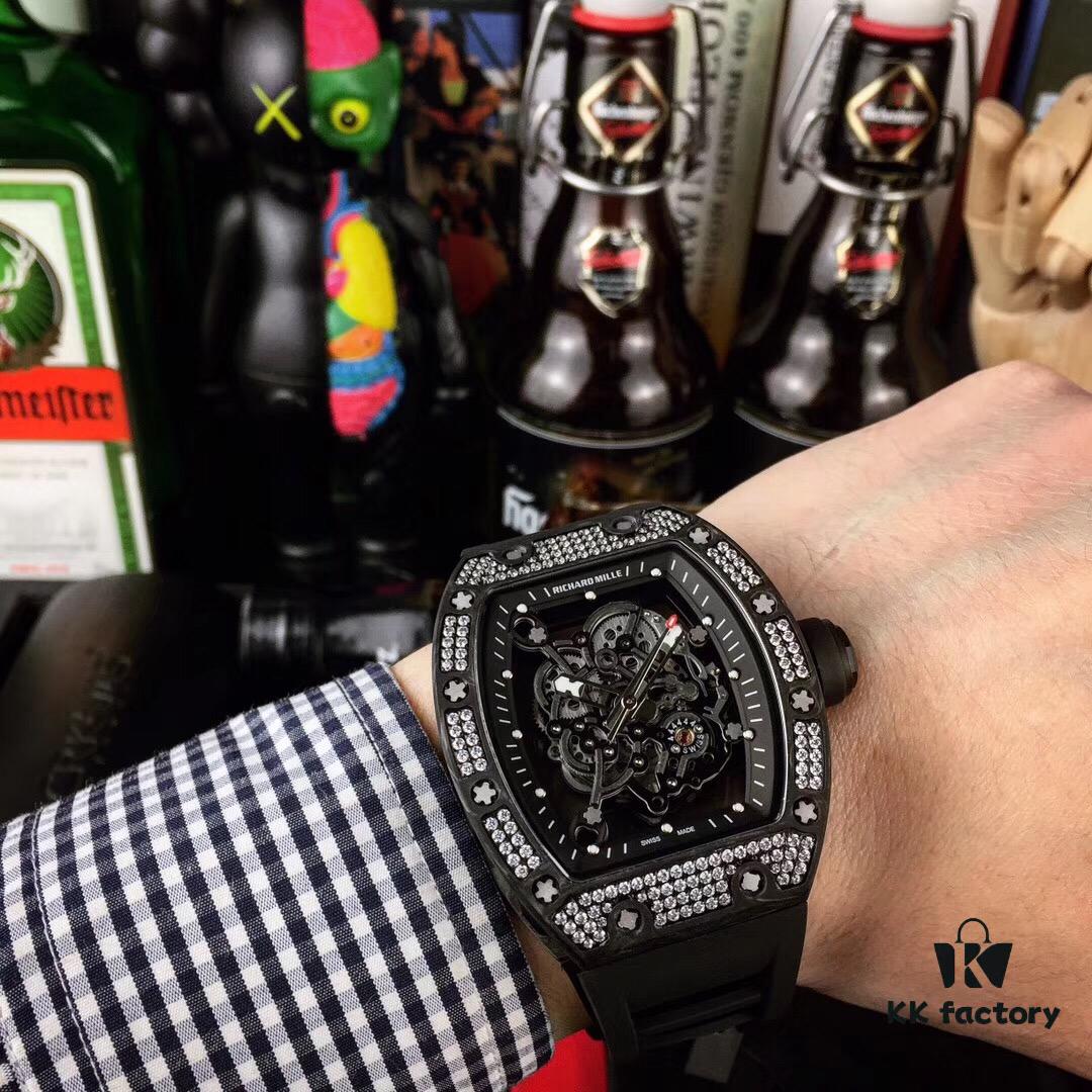 6931a831ccd8ab3d7af9c9d2 Richard Mille RM055 Series New Diamond-Set Bezel with Original Carbon Fiber Texture