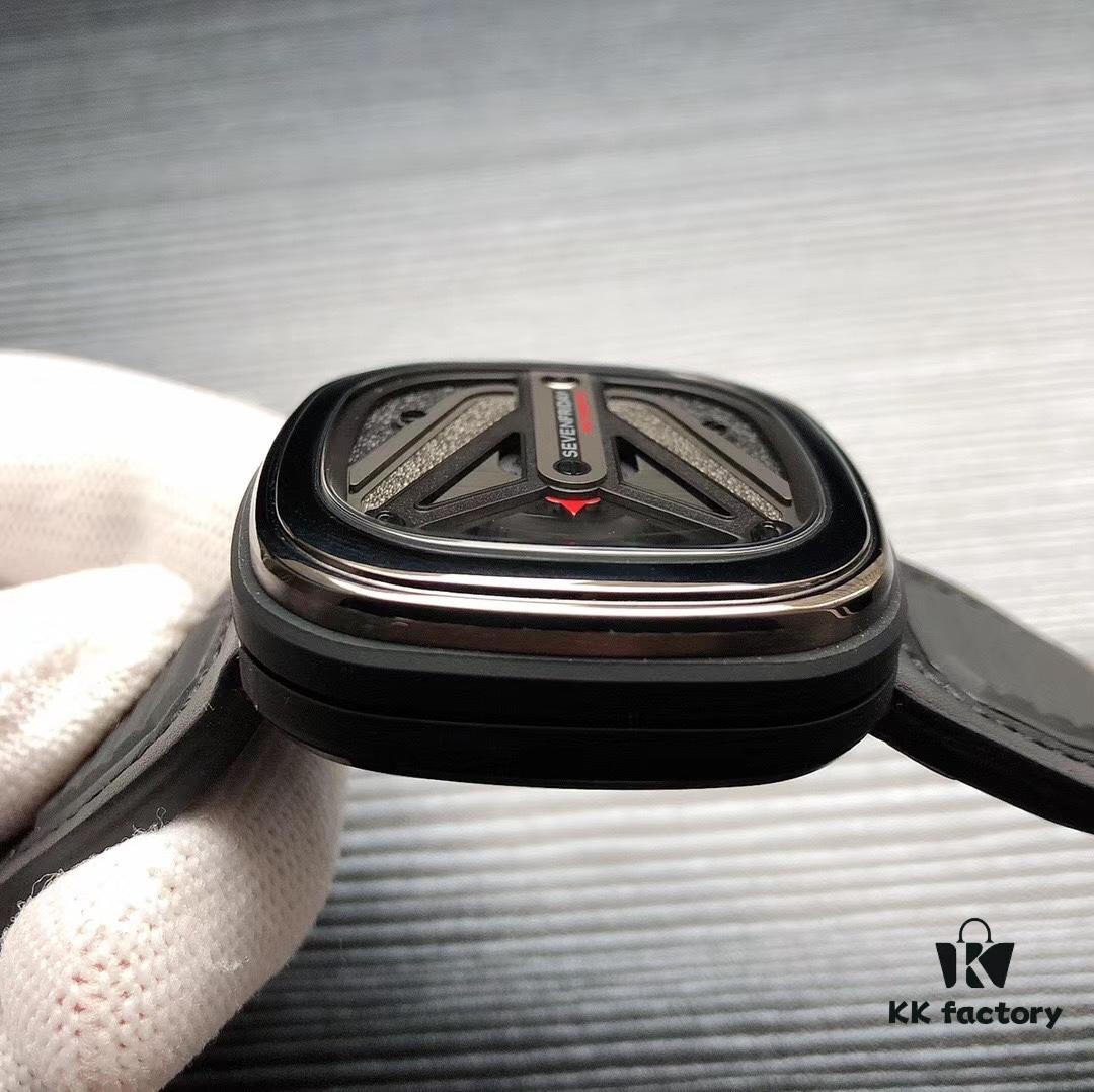 SevenFriday M3/01! Shipment Ready! Model: SF-M3/01, Size: 47mm x 13mm, Movement: Japanese Citizen Miyota 8215 Mechanical Movement [Same as Authentic], Aerodynamic Y-Wing Design with Sandblasted and Polished Black & Gunmetal Dial, Seven Stars Logo at 7 o'clock, Triple Overlapping White Disks for Hours, Minutes and Seconds, Red Accents at 9 o'clock, Red Arrow Indicator for Minutes, 5-Second Increments on Subdial, Premium Men's Mechanical Watch by SJ Quality Guaranteed
