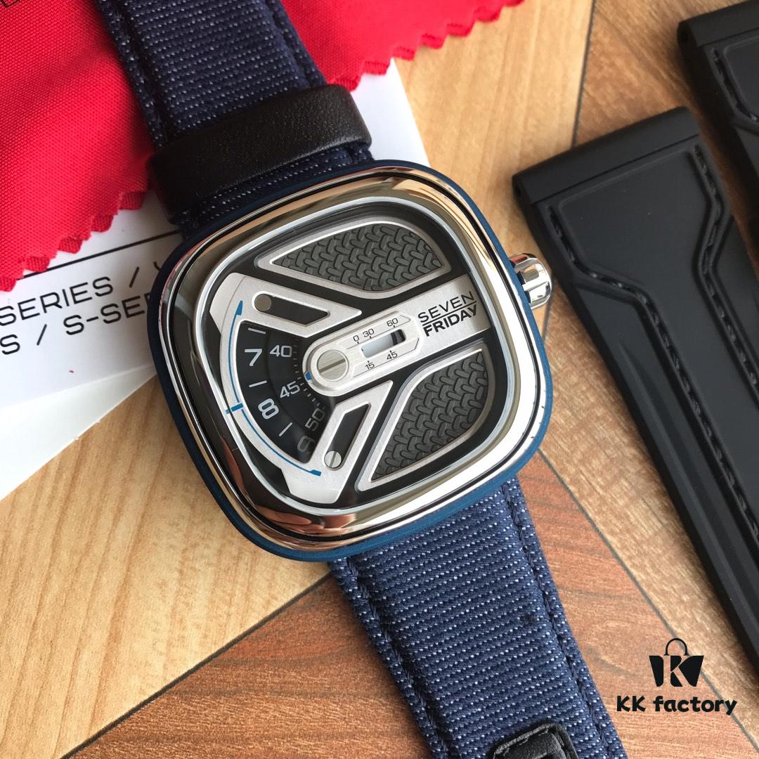 6931a84cccd8ab3d7af9cb9a New Arrival Sevenfriday Model M1B/01, 47mm, Automatic Mechanical Movement, Multi-layer 3D Dial, Polished Bezel, Matte Blue Case with Blue Denim Strap