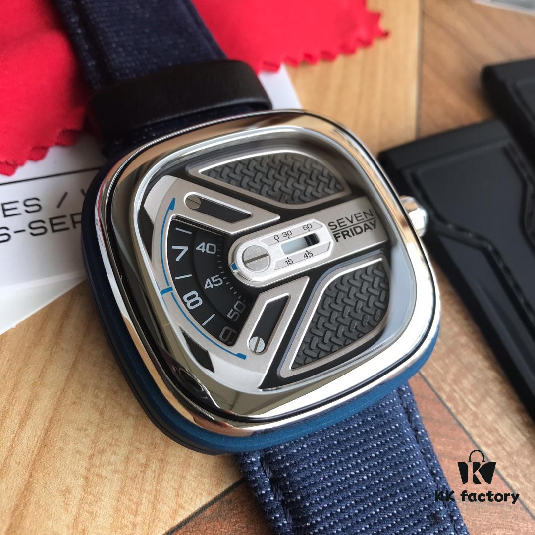 6931a84cccd8ab3d7af9cb9b New Arrival Sevenfriday Model M1B/01, 47mm, Automatic Mechanical Movement, Multi-layer 3D Dial, Polished Bezel, Matte Blue Case with Blue Denim Strap
