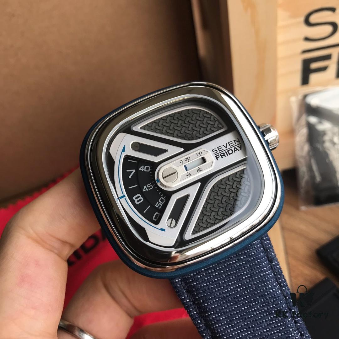 6931a84cccd8ab3d7af9cb9d New Arrival Sevenfriday Model M1B/01, 47mm, Automatic Mechanical Movement, Multi-layer 3D Dial, Polished Bezel, Matte Blue Case with Blue Denim Strap
