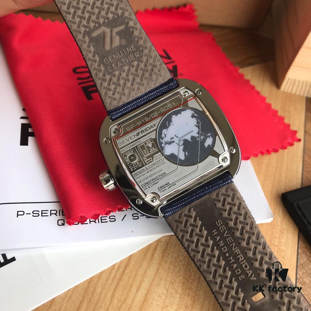 6931a84dccd8ab3d7af9cb9e New Arrival Sevenfriday Model M1B/01, 47mm, Automatic Mechanical Movement, Multi-layer 3D Dial, Polished Bezel, Matte Blue Case with Blue Denim Strap