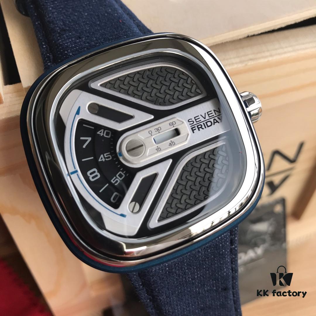 6931a84dccd8ab3d7af9cba0 New Arrival Sevenfriday Model M1B/01, 47mm, Automatic Mechanical Movement, Multi-layer 3D Dial, Polished Bezel, Matte Blue Case with Blue Denim Strap