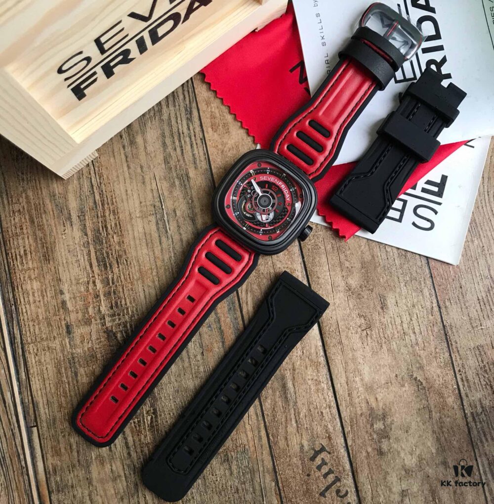 Original Design! New Arrival 2018! Seven Friday's Latest Model! Hot Seller! ~ Diameter 47mm x 13mm, Imported Waterproof Calf Leather Combined with Rubber Strap, Innovative Design Inspired by Red Racing Teams