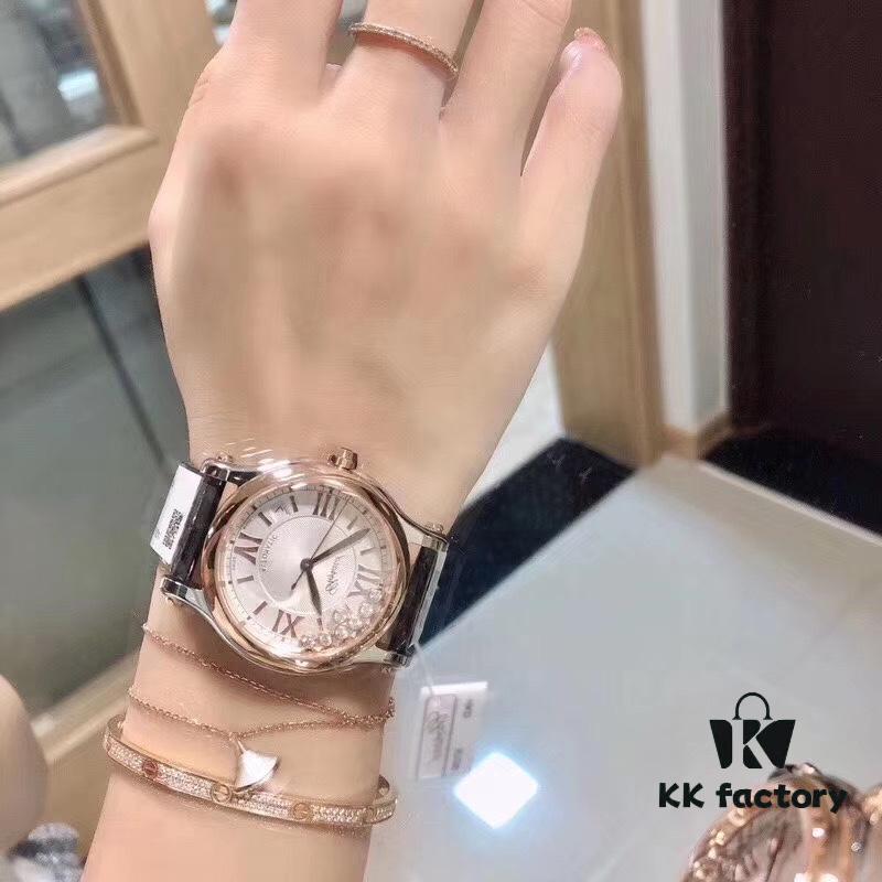 6931a855ccd8ab3d7af9cc2e YF Factory New Arrival, V2 Version Chopard Happy Diamonds Series Ladies' Watch with Mother-of-Pearl Dial and Full Gold Case
