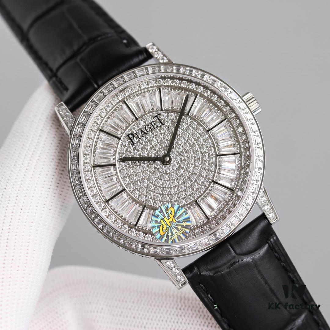 6931a858ccd8ab3d7af9cc5e Piaget Altiplano Series Men's Leather Strap Watch with Baguette and Round Diamonds