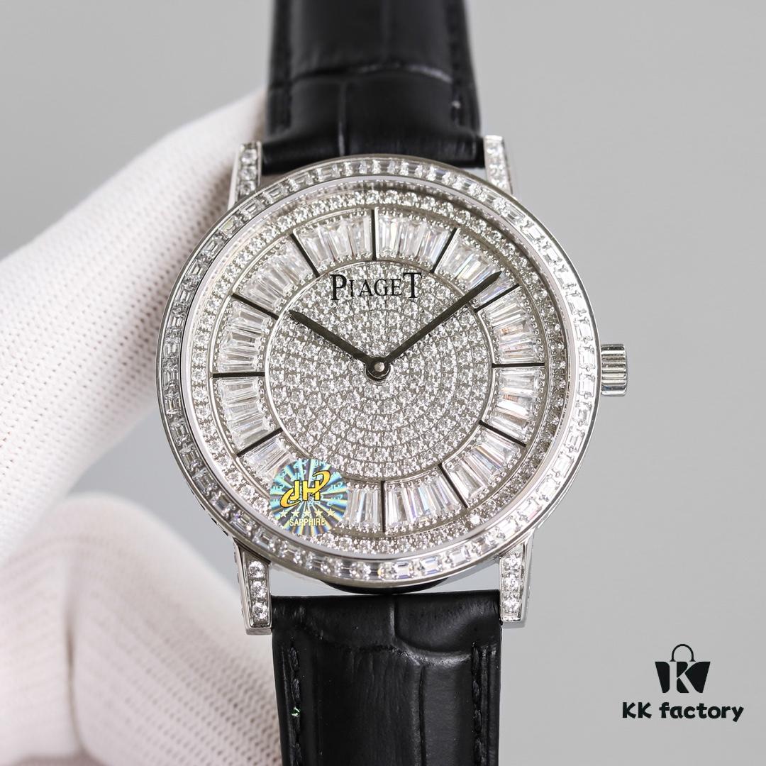 6931a858ccd8ab3d7af9cc5f Piaget Altiplano Series Men's Leather Strap Watch with Baguette and Round Diamonds