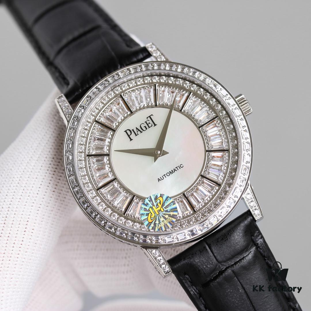 6931a858ccd8ab3d7af9cc60 Piaget Altiplano Series Men's Leather Strap Watch with Baguette and Round Diamonds