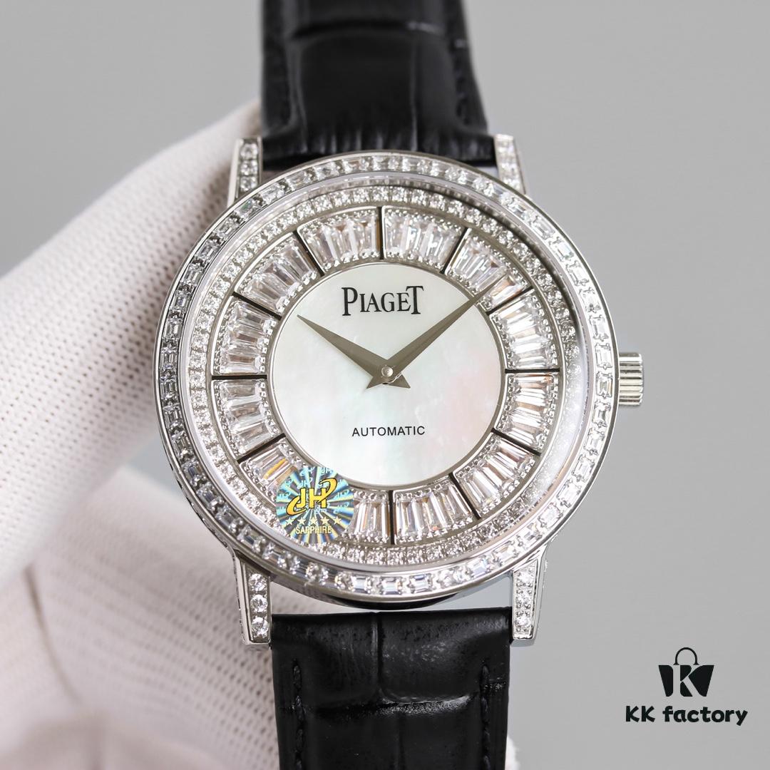 6931a858ccd8ab3d7af9cc61 Piaget Altiplano Series Men's Leather Strap Watch with Baguette and Round Diamonds