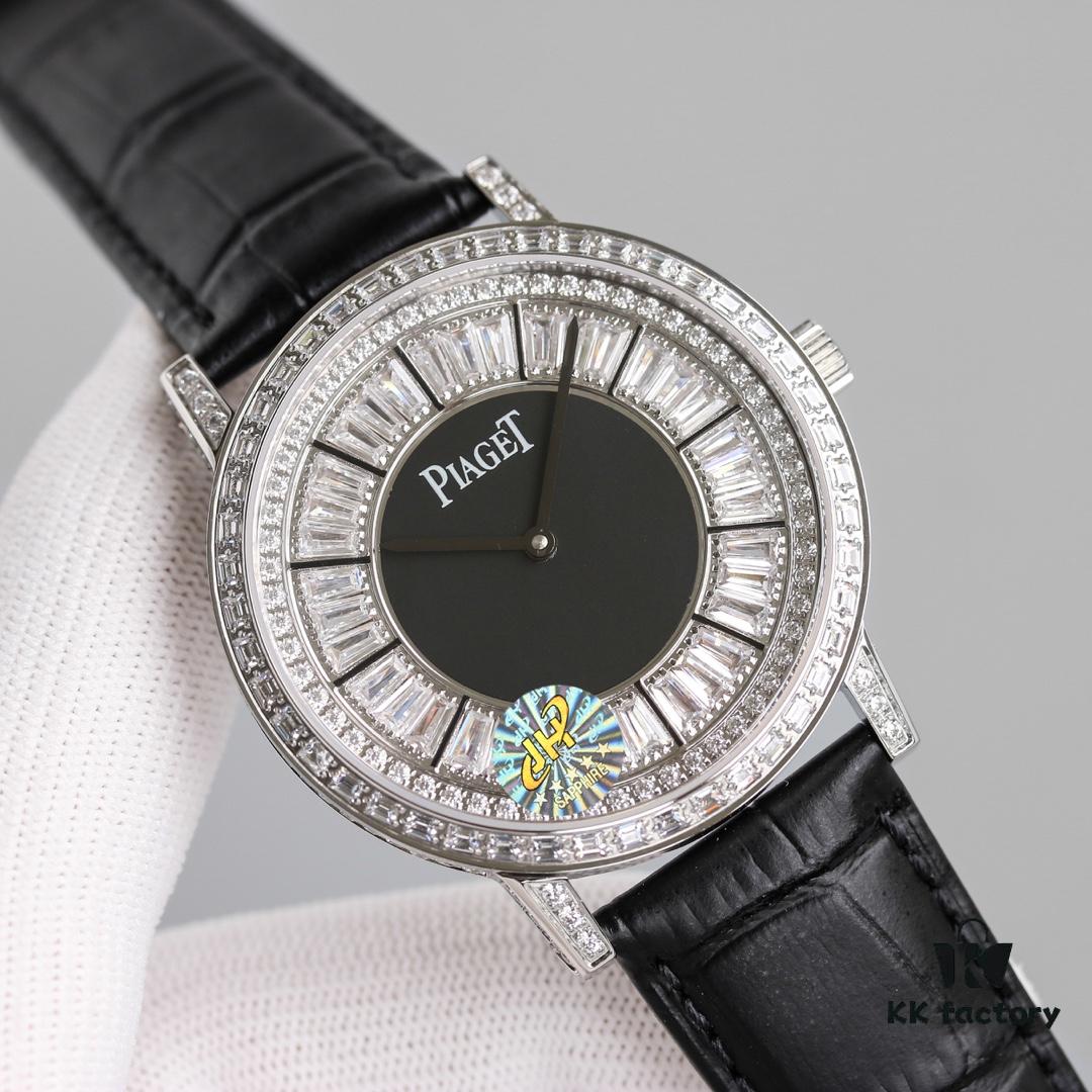 6931a858ccd8ab3d7af9cc62 Piaget Altiplano Series Men's Leather Strap Watch with Baguette and Round Diamonds