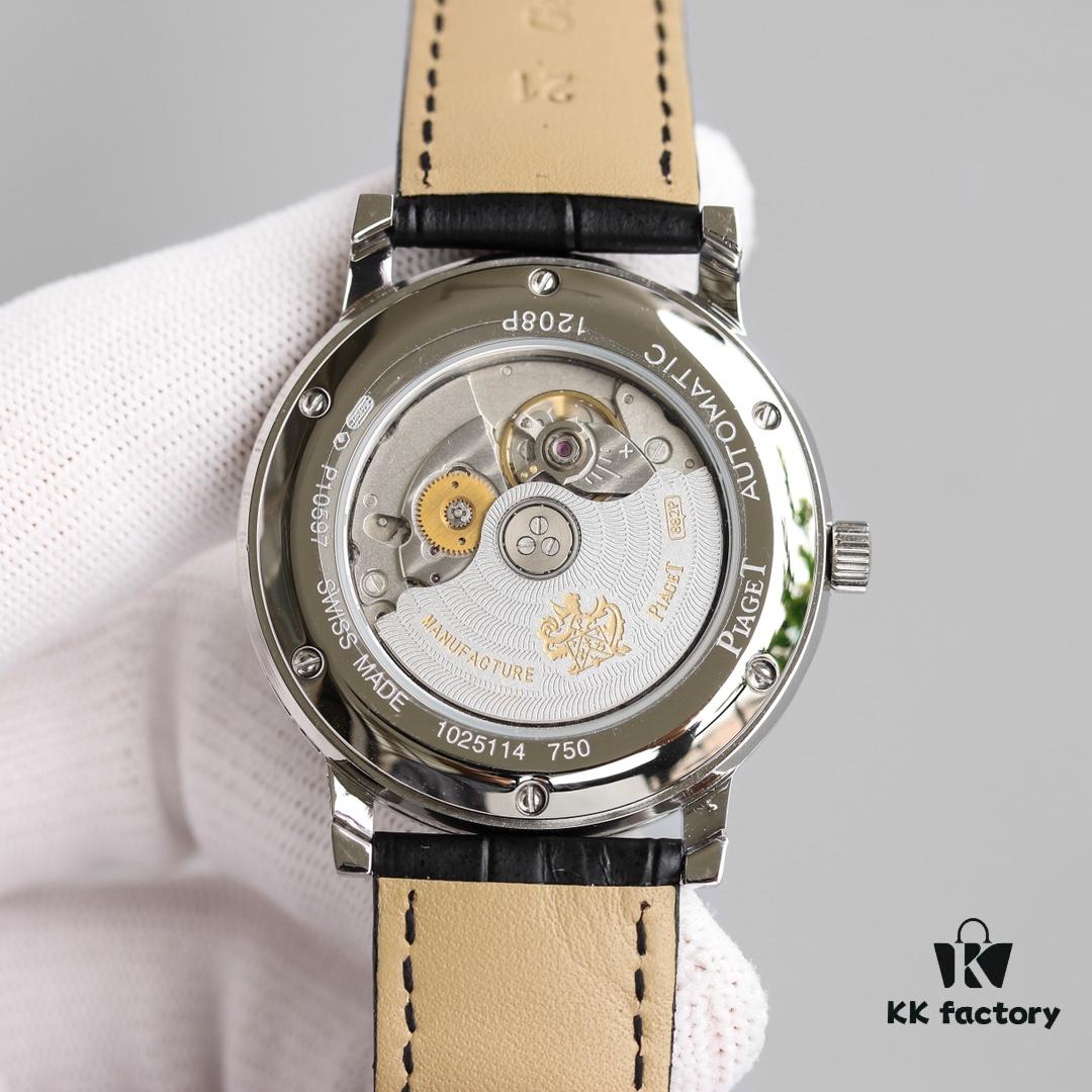 6931a858ccd8ab3d7af9cc64 Piaget Altiplano Series Men's Leather Strap Watch with Baguette and Round Diamonds