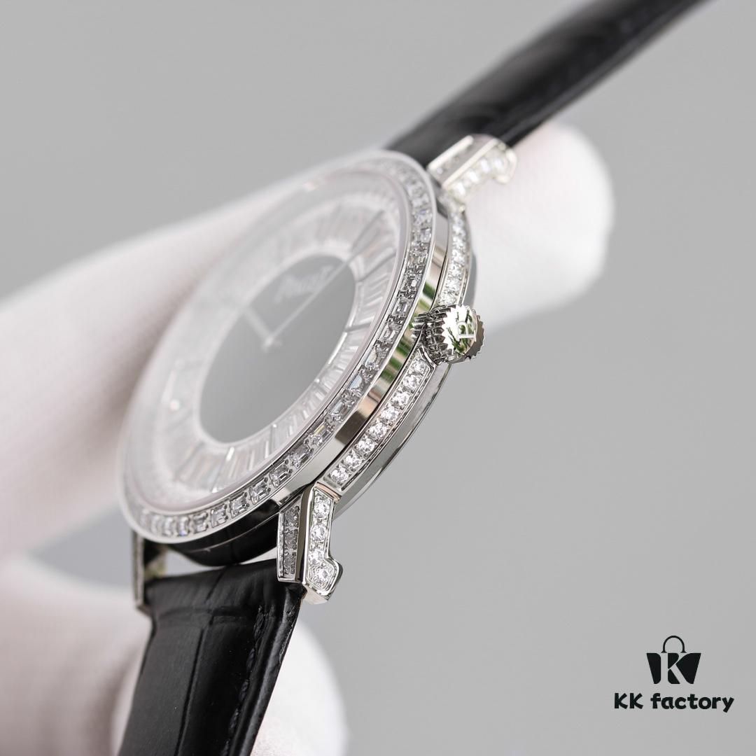 6931a858ccd8ab3d7af9cc65 Piaget Altiplano Series Men's Leather Strap Watch with Baguette and Round Diamonds