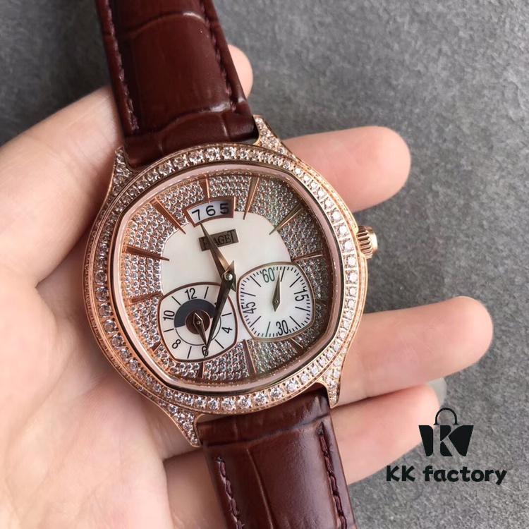 6931a85cccd8ab3d7af9cc9e Authentic Taiwan-made 1:1 Piaget Emperador Rectangular Watch, 42mm Diameter, 18K Rose Gold Case with 136 Round Brilliant Diamonds (Approx. 2.6 Carats), White Mother-of-Pearl Dial Set with 164 Round Brilliant Diamonds (Approx. 0.4 Carats) and 18K Rose Gold Hour Markers, Sapphire Crystal Transparent Case Back, Equipped with Piaget 850P Self-winding Mechanical Movement Featuring Small Seconds, Date and Dual Time Zone Display