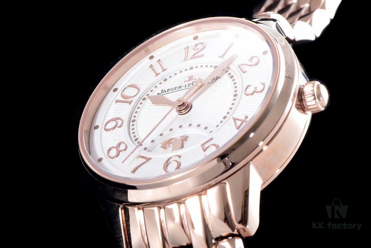 6931a877ccd8ab3d7af9ce56 BF Fine V2 Edition Jaeger Rendez-Vous Series Automatic Mechanical Ladies' Watch with Imported Italian Cow Leather Strap, Top-Quality Blued Steel Hands, Equipped with Modified 9015 Movement (Without Additional Plate) Mimicking Original Cal.898A Automatic Self-Winding Movement, Featuring Day-Night Display, Diameter: 34mm, Thickness: 10mm
