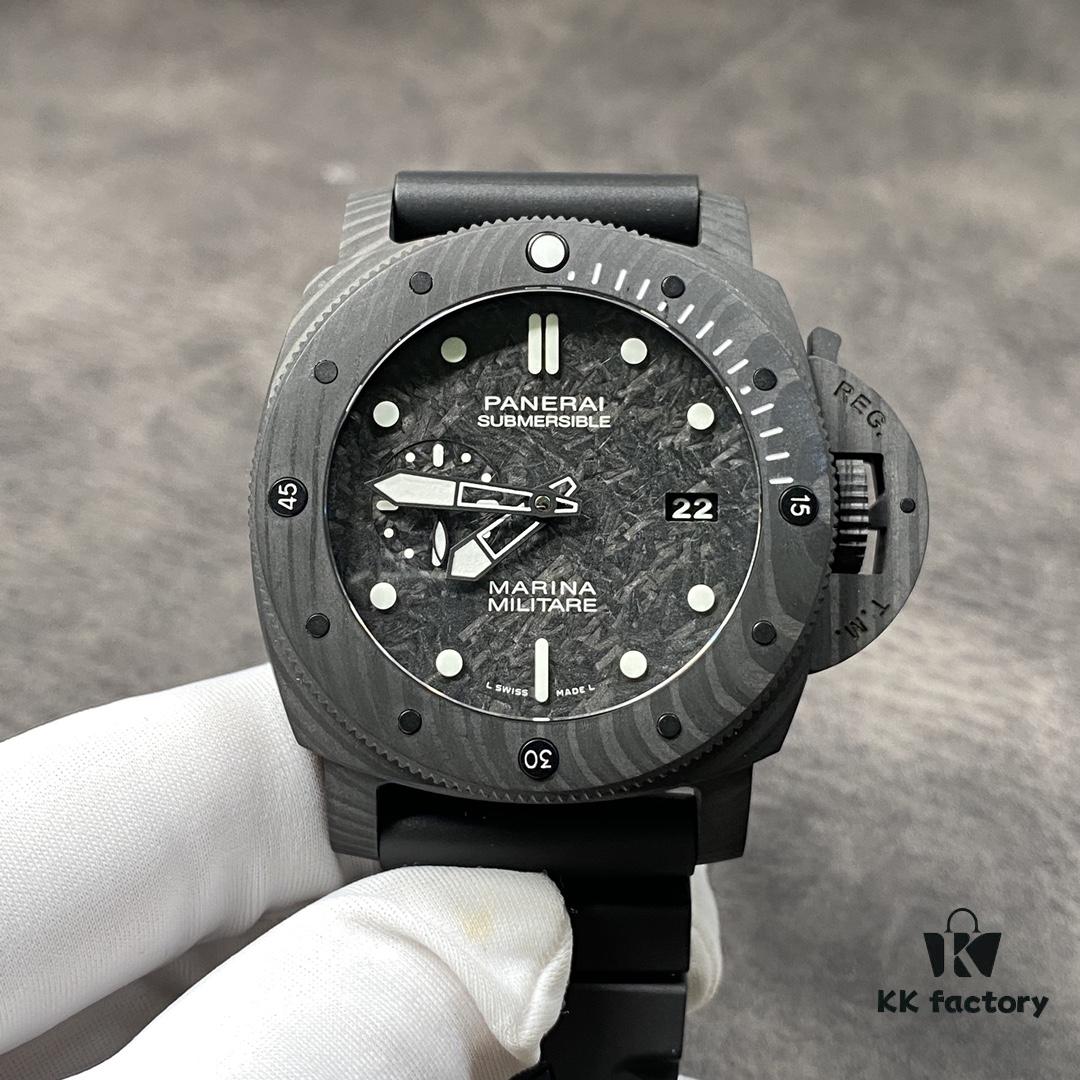 6931a889ccd8ab3d7af9cf80 PANERAI Radiomir Submersible Series Automatic Mechanical Diving Watch PAM00979 PAM979 VS979 979 Carbotech Carbon Fiber Case Diving Countdown Bezel Sapphire Crystal Scratch-Resistant Crown Guard Bridge Luminous Dial with Italian Navy Frogman Commando Engraved Titanium PVD Black Case Back Rubber Expansion Strap P.9010 Movement 47mm Diameter