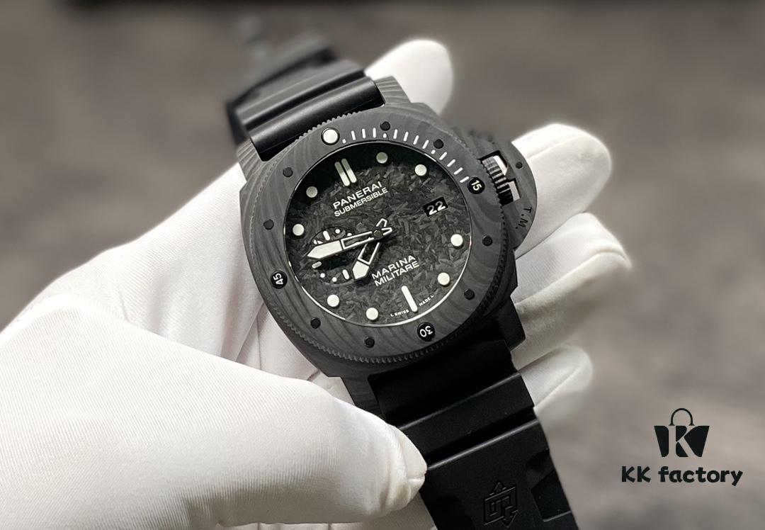 6931a889ccd8ab3d7af9cf81 PANERAI Radiomir Submersible Series Automatic Mechanical Diving Watch PAM00979 PAM979 VS979 979 Carbotech Carbon Fiber Case Diving Countdown Bezel Sapphire Crystal Scratch-Resistant Crown Guard Bridge Luminous Dial with Italian Navy Frogman Commando Engraved Titanium PVD Black Case Back Rubber Expansion Strap P.9010 Movement 47mm Diameter