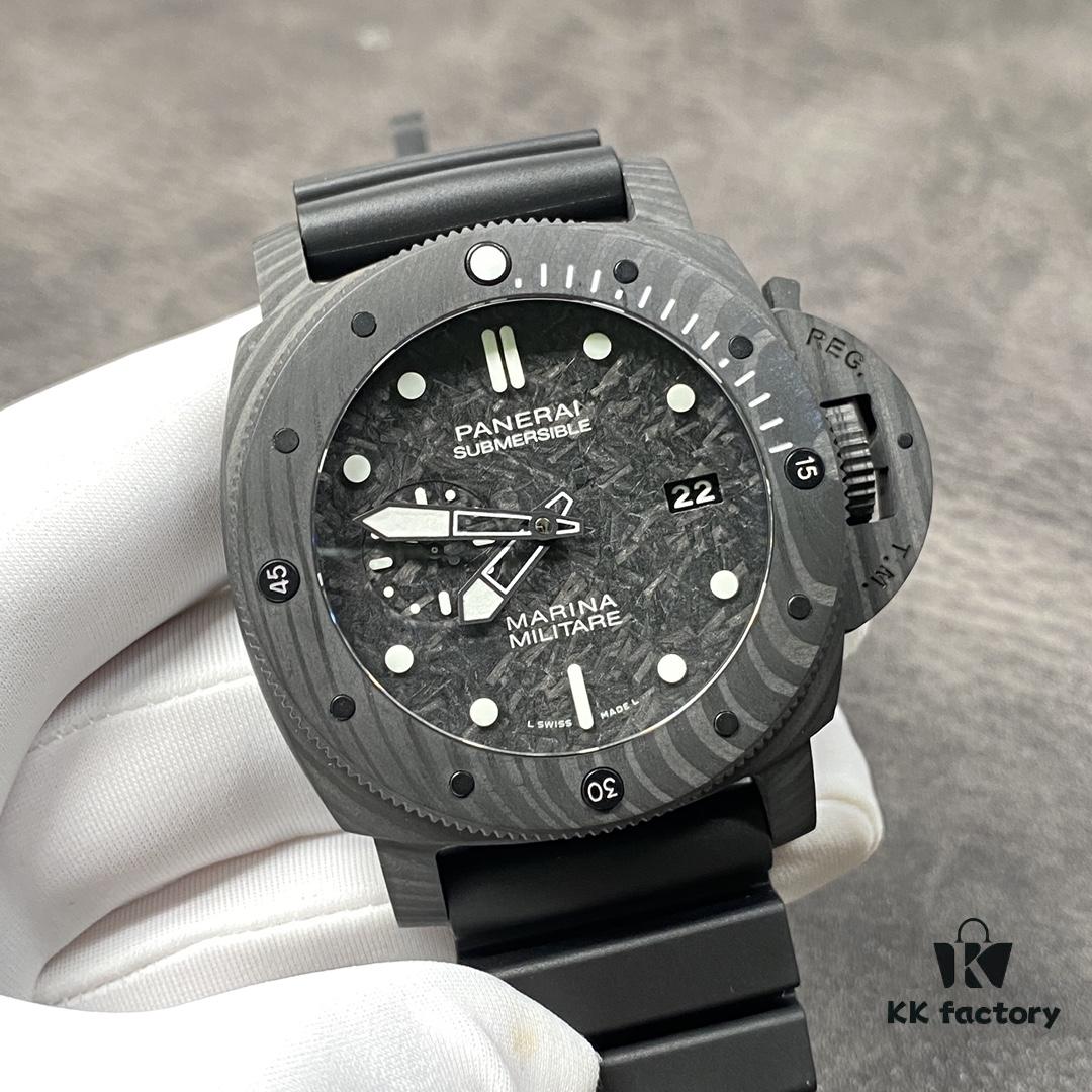 6931a889ccd8ab3d7af9cf82 PANERAI Radiomir Submersible Series Automatic Mechanical Diving Watch PAM00979 PAM979 VS979 979 Carbotech Carbon Fiber Case Diving Countdown Bezel Sapphire Crystal Scratch-Resistant Crown Guard Bridge Luminous Dial with Italian Navy Frogman Commando Engraved Titanium PVD Black Case Back Rubber Expansion Strap P.9010 Movement 47mm Diameter