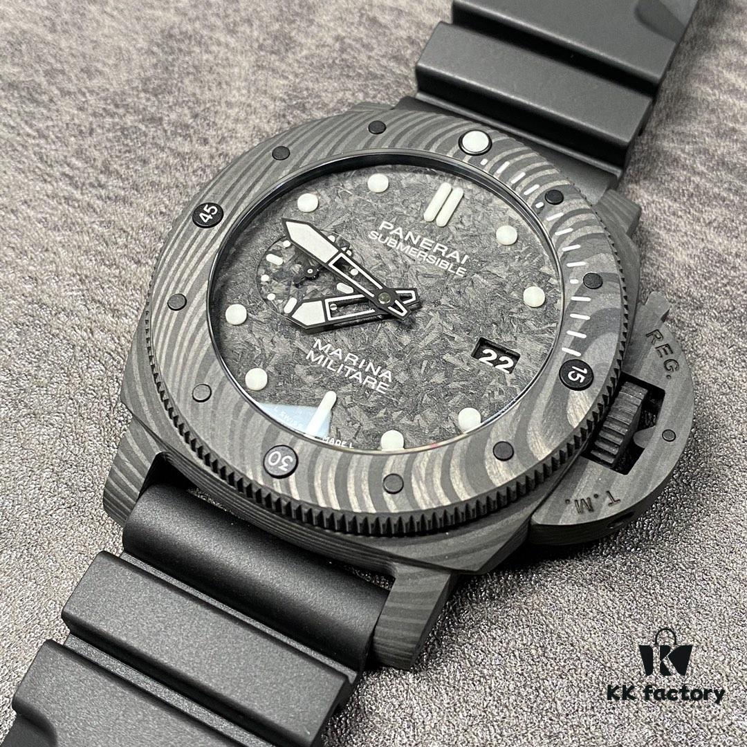 6931a889ccd8ab3d7af9cf83 PANERAI Radiomir Submersible Series Automatic Mechanical Diving Watch PAM00979 PAM979 VS979 979 Carbotech Carbon Fiber Case Diving Countdown Bezel Sapphire Crystal Scratch-Resistant Crown Guard Bridge Luminous Dial with Italian Navy Frogman Commando Engraved Titanium PVD Black Case Back Rubber Expansion Strap P.9010 Movement 47mm Diameter