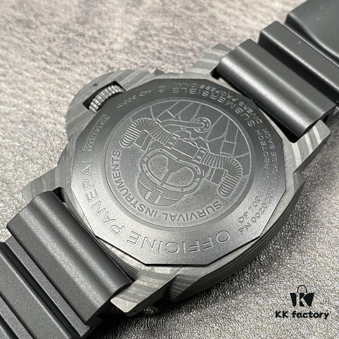 6931a889ccd8ab3d7af9cf86 PANERAI Radiomir Submersible Series Automatic Mechanical Diving Watch PAM00979 PAM979 VS979 979 Carbotech Carbon Fiber Case Diving Countdown Bezel Sapphire Crystal Scratch-Resistant Crown Guard Bridge Luminous Dial with Italian Navy Frogman Commando Engraved Titanium PVD Black Case Back Rubber Expansion Strap P.9010 Movement 47mm Diameter