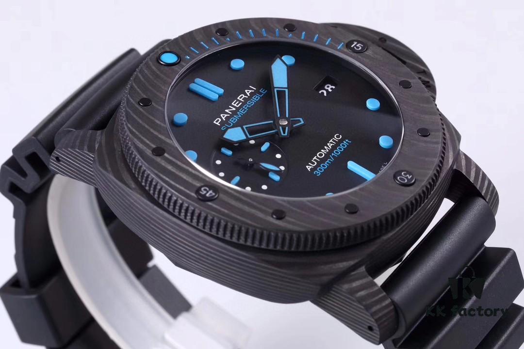 6931a88accd8ab3d7af9cf8d VS Panerai SUBMERSIBLE Series Automatic Mechanical Diving Watch PAM01616 CARBOTECH Carbon Fiber Case Diving Countdown Bezel with Blue Scale Line Sapphire Crystal Screw-down Crown with Safety Bridge Titanium PVD Black Case Back with Engraved Submarine Pattern