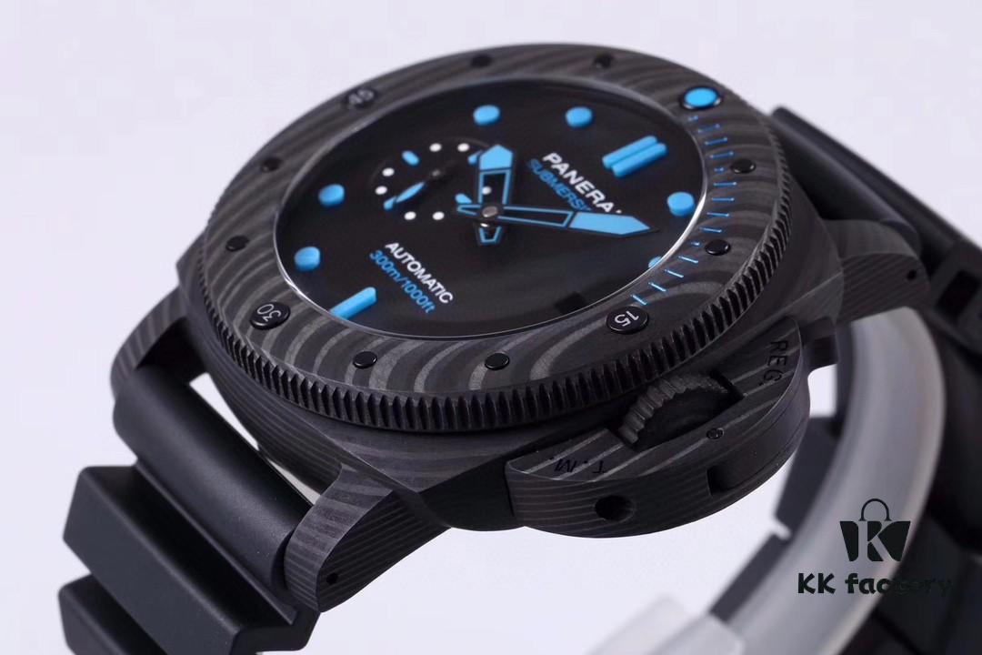 6931a88accd8ab3d7af9cf8e VS Panerai SUBMERSIBLE Series Automatic Mechanical Diving Watch PAM01616 CARBOTECH Carbon Fiber Case Diving Countdown Bezel with Blue Scale Line Sapphire Crystal Screw-down Crown with Safety Bridge Titanium PVD Black Case Back with Engraved Submarine Pattern