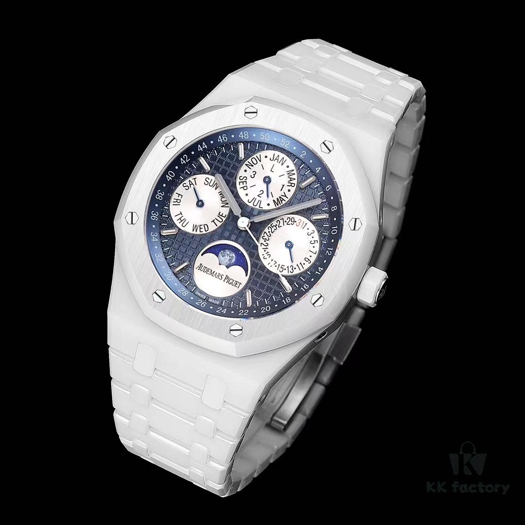 A White Ceramic Royal Oak Series with Grande Tapisserie Dial, Featuring Date, Day, Month, and Astronomically Accurate Moon Phase Display