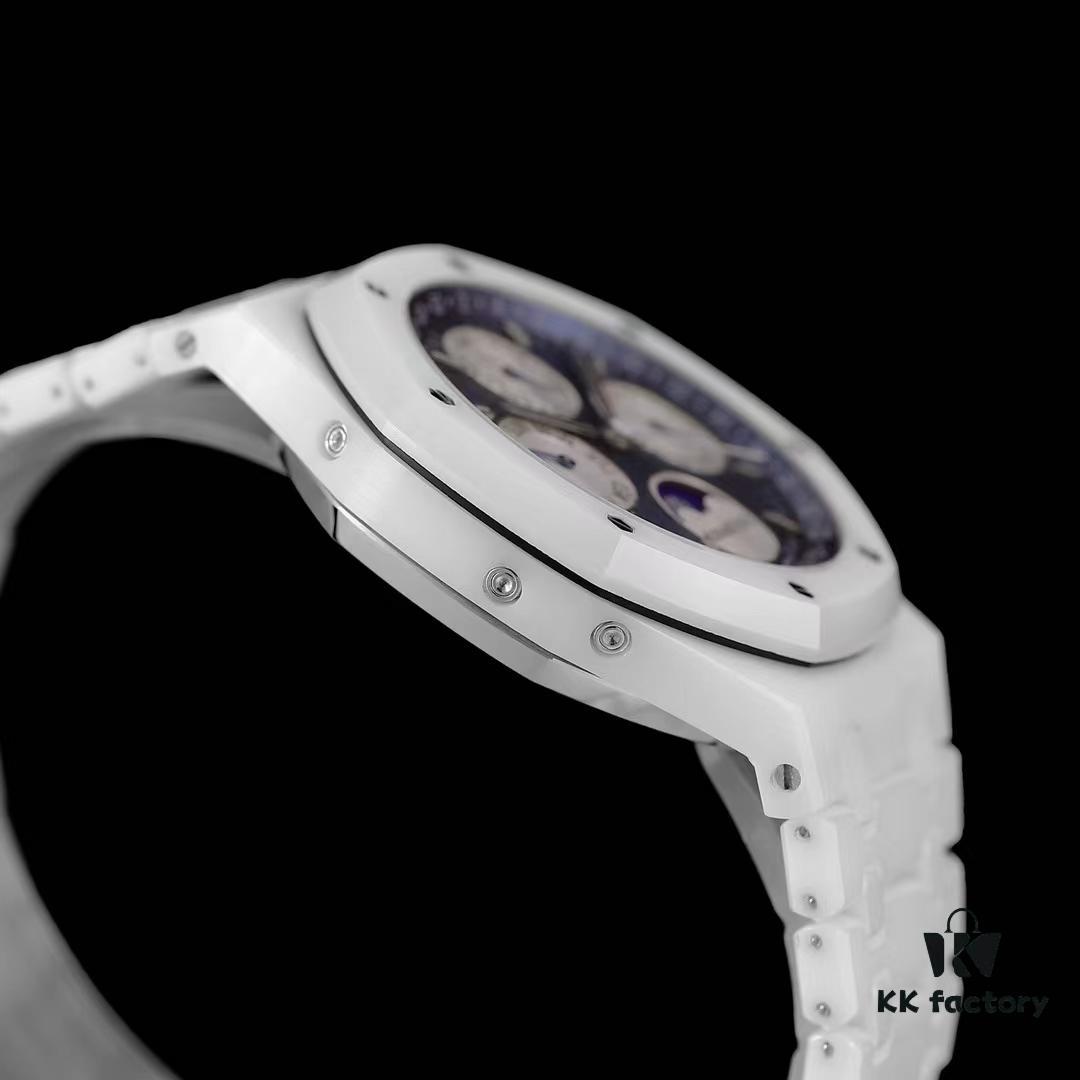 A White Ceramic Royal Oak Series with Grande Tapisserie Dial, Featuring Date, Day, Month, and Astronomically Accurate Moon Phase Display