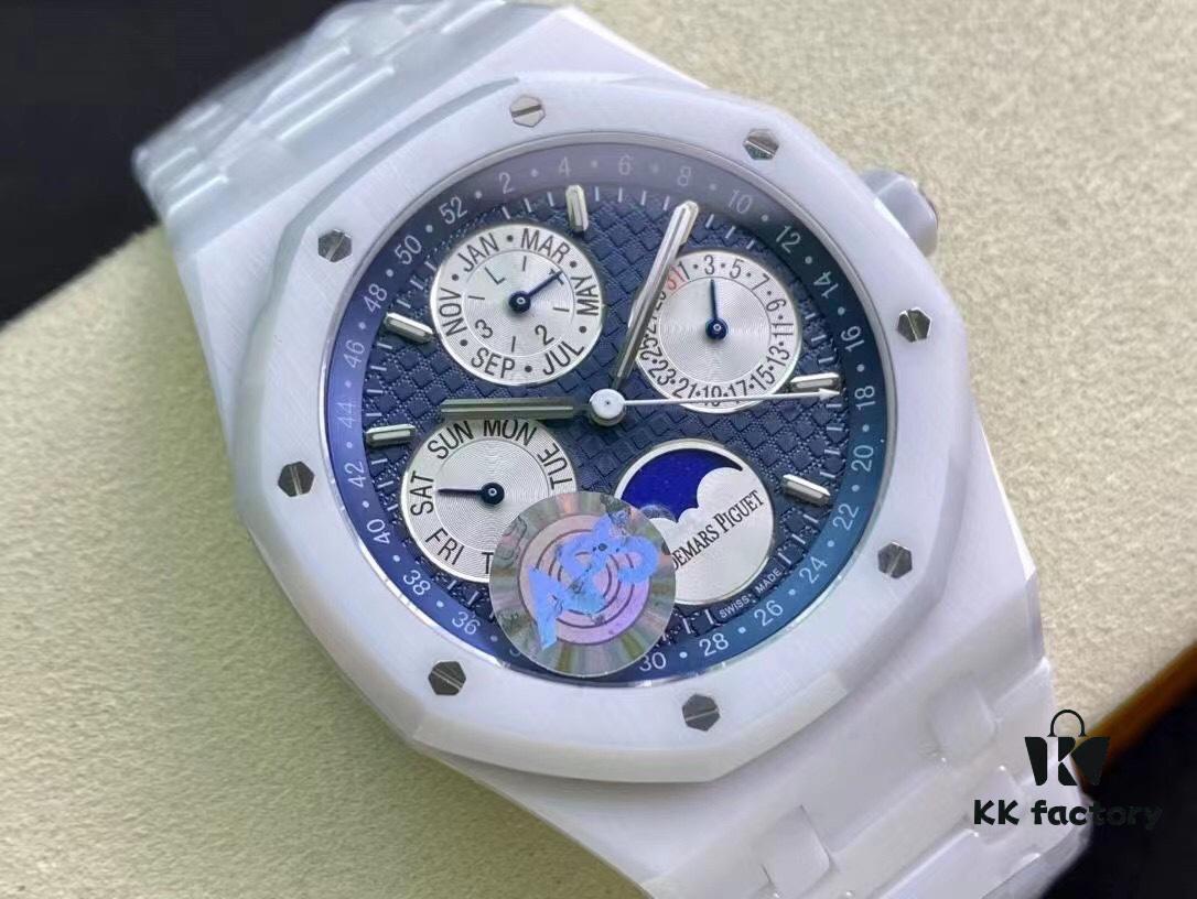 6931a8a0ccd8ab3d7af9d106 APS AP Royal Oak Series White Ceramic 26579 True Moon Phase Grande Tapisserie Dial 41mm Authentic Automatic Movement 5134 Slim 10.5mm Real Functions