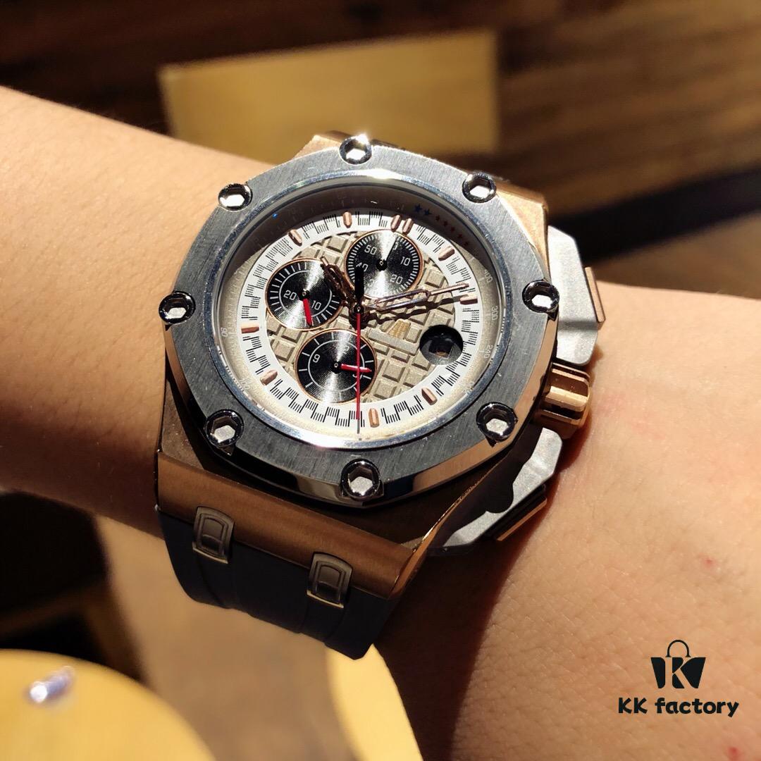 Audemar Piguet Royal Oak Offshore Series with Imported Multi-Function Automatic Mechanical Movement, Anti-Glare Sapphire Crystal, 316 Stainless Steel Case, and Imported Rubber Strap with Original Pin Buckle! Size: 44MM x 13MM