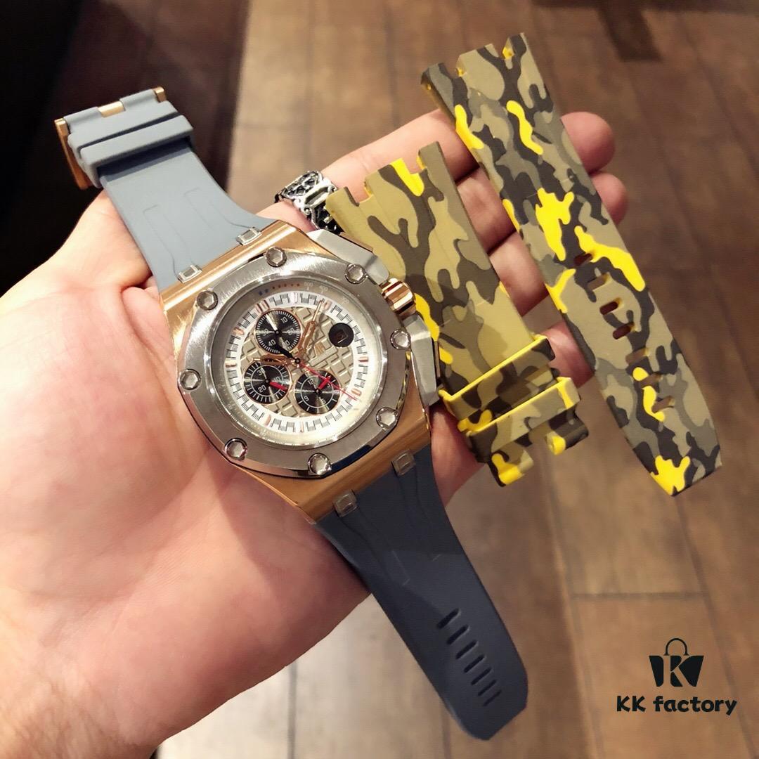 Audemar Piguet Royal Oak Offshore Series with Imported Multi-Function Automatic Mechanical Movement, Anti-Glare Sapphire Crystal, 316 Stainless Steel Case, and Imported Rubber Strap with Original Pin Buckle! Size: 44MM x 13MM