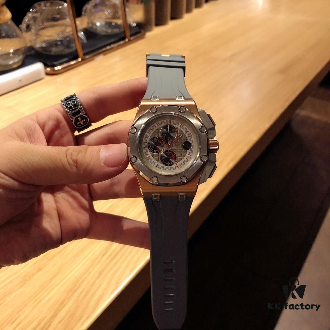 Audemar Piguet Royal Oak Offshore Series with Imported Multi-Function Automatic Mechanical Movement, Anti-Glare Sapphire Crystal, 316 Stainless Steel Case, and Imported Rubber Strap with Original Pin Buckle! Size: 44MM x 13MM