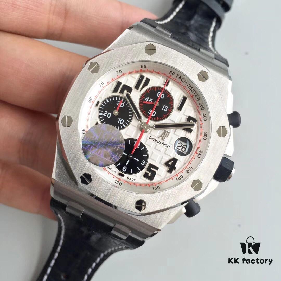 6931a8c3ccd8ab3d7af9d346 JF Fine Craftsmanship Audemars Piguet Royal Oak Offshore Series Panda Dial Chronograph Stainless Steel Bracelet Rubber Pushers Sapphire Crystal 7750 Modified with Small Seconds at 12 o'clock Position Movement 42mm