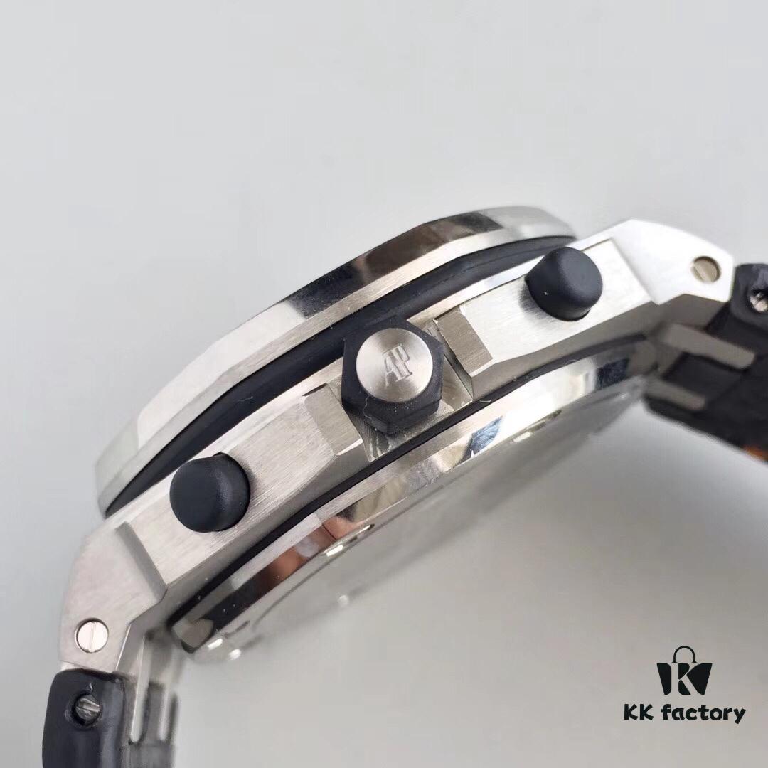 6931a8c3ccd8ab3d7af9d348 JF Fine Craftsmanship Audemars Piguet Royal Oak Offshore Series Panda Dial Chronograph Stainless Steel Bracelet Rubber Pushers Sapphire Crystal 7750 Modified with Small Seconds at 12 o'clock Position Movement 42mm